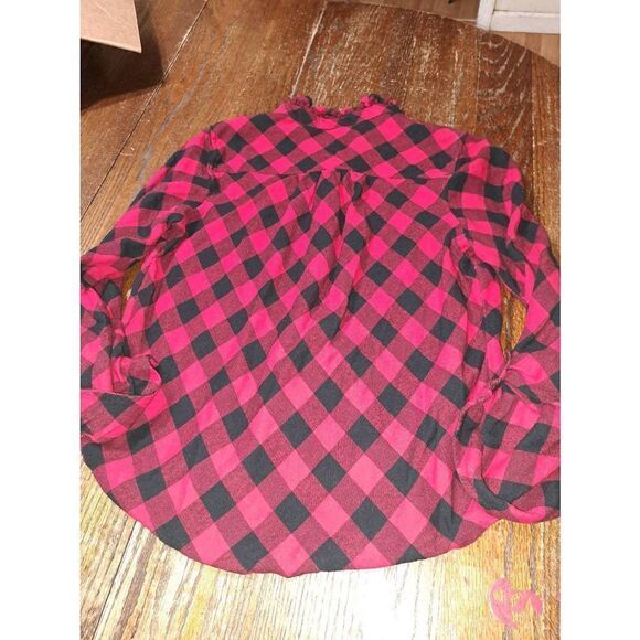 Large Kim Rogers Red Black Flannel Long Sleeve Button Front Shirt Buffalo Plaid - Picture 5 of 5